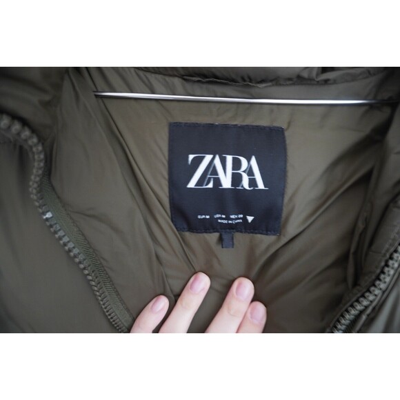 Zara Womens KHAKI Green Puffer Padded Gilet Bodywarmer Sleeveless Coat- Size M - Picture 8 of 12